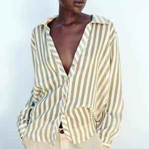 Zara Beige and White Striped Blouse